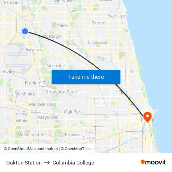 Oakton Station to Columbia College map