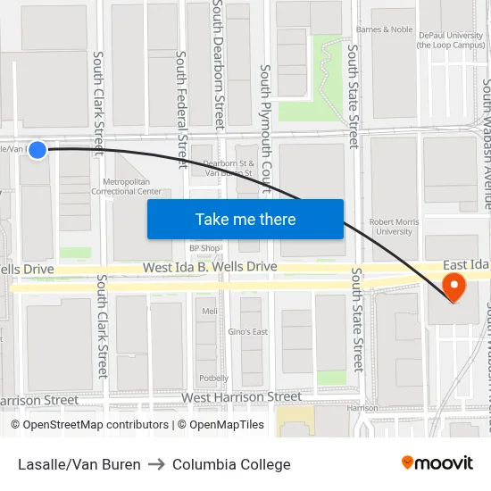 Lasalle/Van Buren to Columbia College map