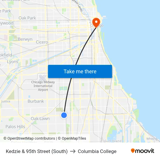 Kedzie & 95th Street (South) to Columbia College map