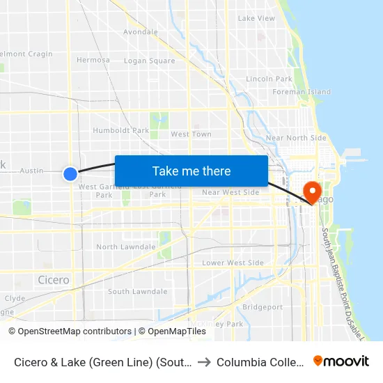 Cicero & Lake (Green Line) (South) to Columbia College map