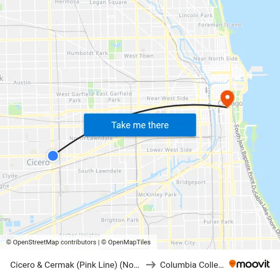 Cicero & Cermak (Pink Line) (North) to Columbia College map