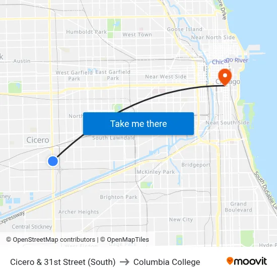Cicero & 31st Street (South) to Columbia College map