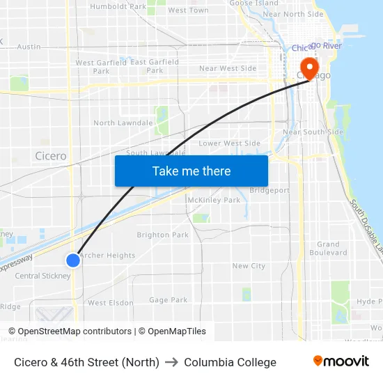 Cicero & 46th Street (North) to Columbia College map