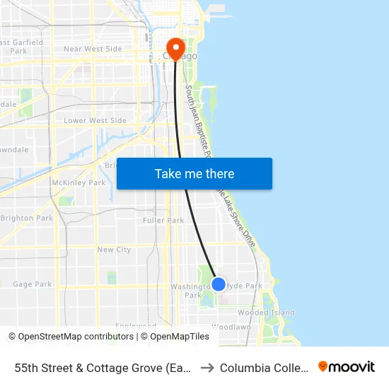55th Street & Cottage Grove (East) to Columbia College map
