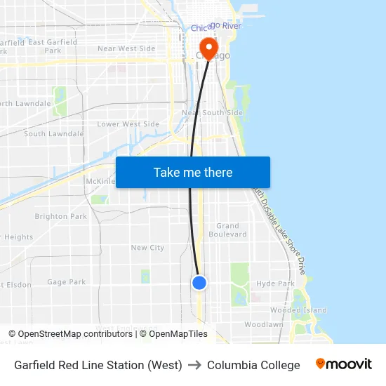 Garfield Red Line Station (West) to Columbia College map