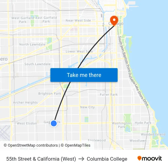 55th Street & California (West) to Columbia College map