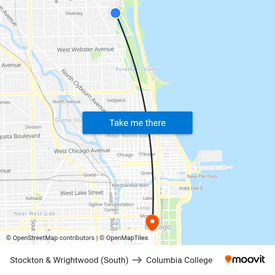 Stockton & Wrightwood (South) to Columbia College map