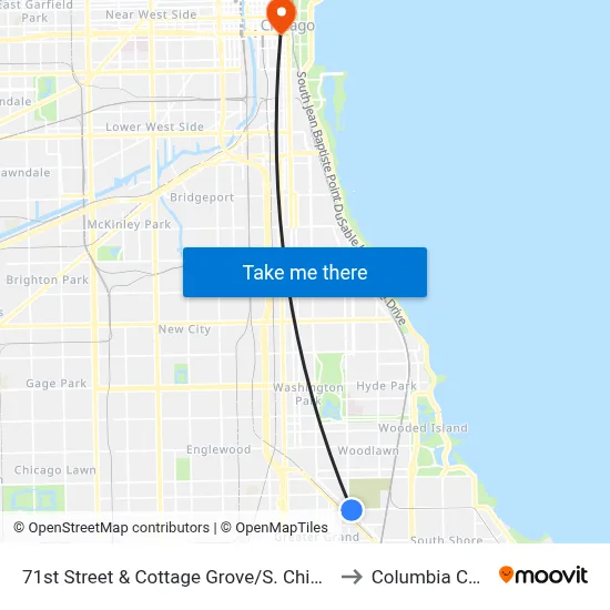 71st Street & Cottage Grove/S. Chicago (East) to Columbia College map