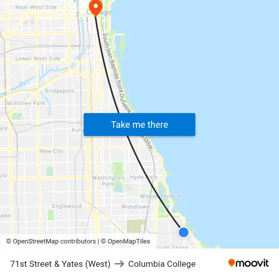 71st Street & Yates (West) to Columbia College map