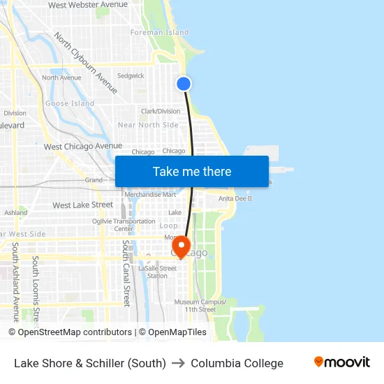 Lake Shore & Schiller (South) to Columbia College map