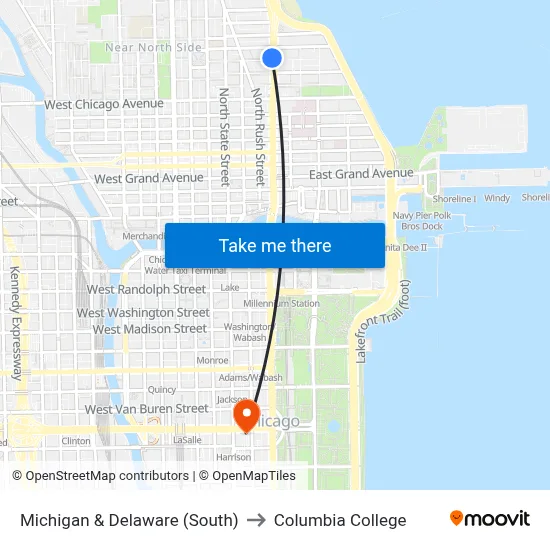 Michigan & Delaware (South) to Columbia College map