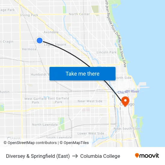 Diversey & Springfield (East) to Columbia College map