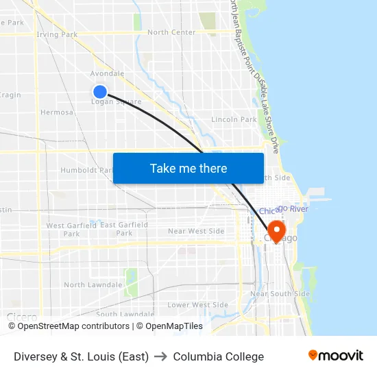 Diversey & St. Louis (East) to Columbia College map
