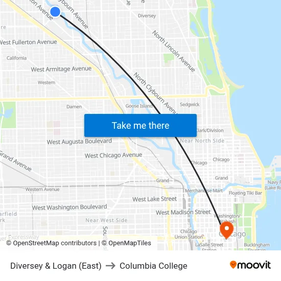 Diversey & Logan (East) to Columbia College map