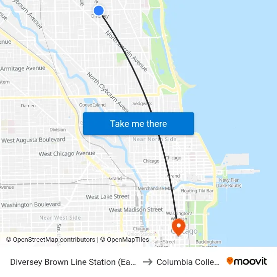 Diversey Brown Line Station (East) to Columbia College map