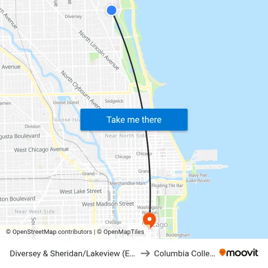 Diversey & Sheridan/Lakeview (East) to Columbia College map