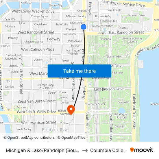Michigan & Lake/Randolph (South) to Columbia College map