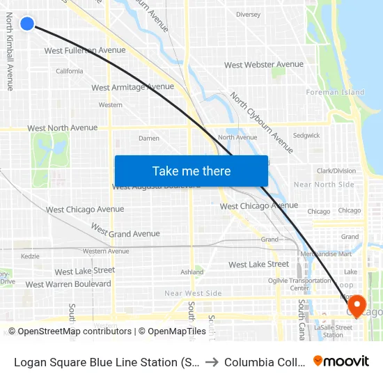 Logan Square Blue Line Station (South) to Columbia College map
