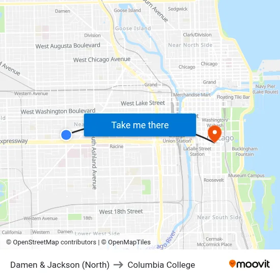 Damen & Jackson (North) to Columbia College map