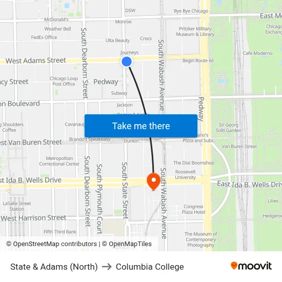 State & Adams (North) to Columbia College map