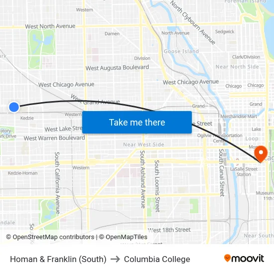 Homan & Franklin (South) to Columbia College map