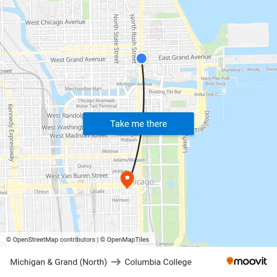Michigan & Grand (North) to Columbia College map