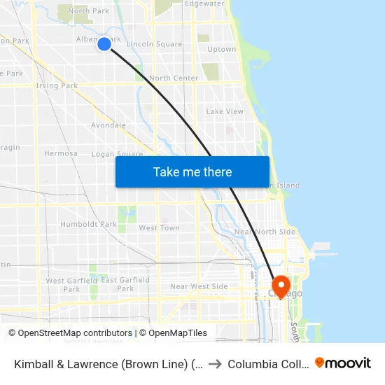 Kimball & Lawrence (Brown Line) (North) to Columbia College map