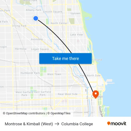 Montrose & Kimball (West) to Columbia College map