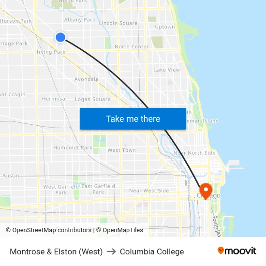 Montrose & Elston (West) to Columbia College map