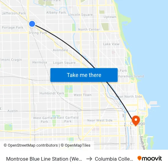 Montrose Blue Line Station (West) to Columbia College map