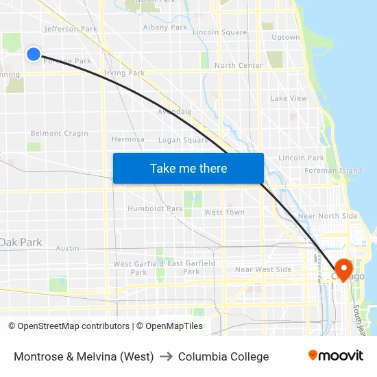 Montrose & Melvina (West) to Columbia College map