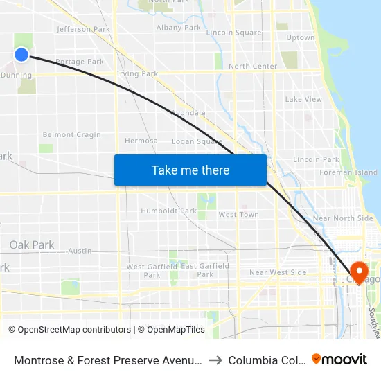 Montrose & Forest Preserve Avenue (West) to Columbia College map