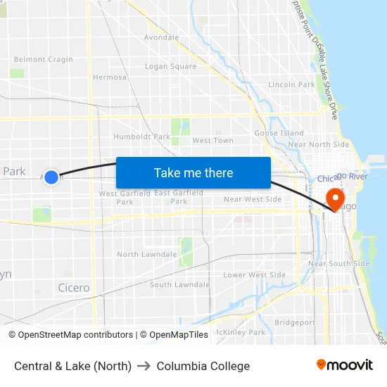 Central & Lake (North) to Columbia College map
