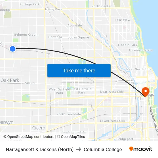 Narragansett & Dickens (North) to Columbia College map