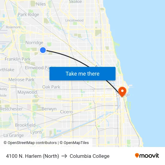 4100 N. Harlem (North) to Columbia College map