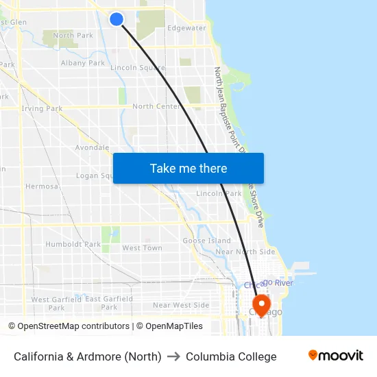 California & Ardmore (North) to Columbia College map