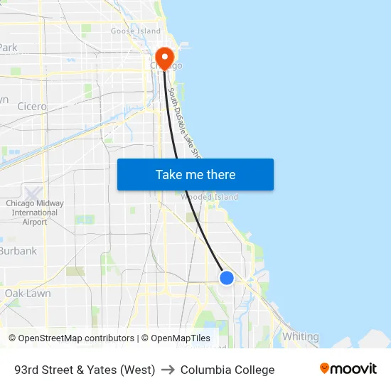 93rd Street & Yates (West) to Columbia College map