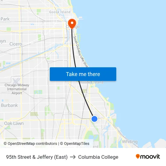 95th Street & Jeffery (East) to Columbia College map