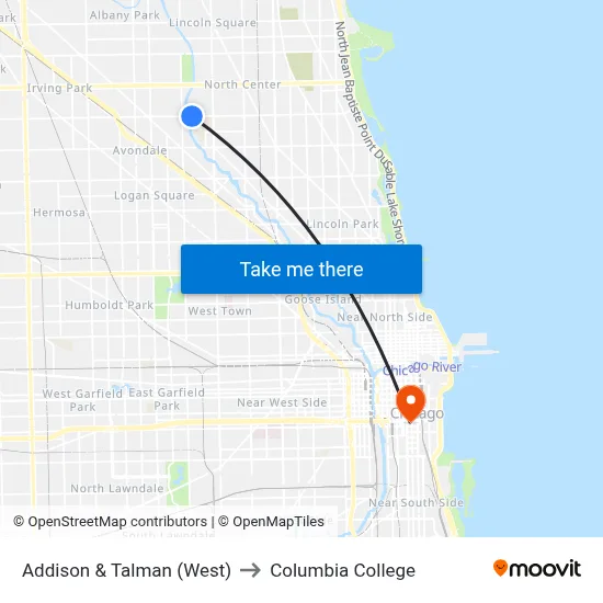 Addison & Talman (West) to Columbia College map