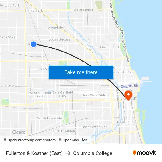 Fullerton & Kostner (East) to Columbia College map