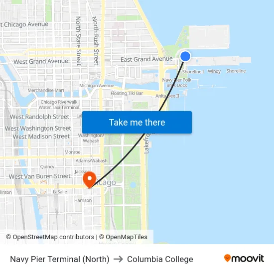 Navy Pier Terminal (North) to Columbia College map