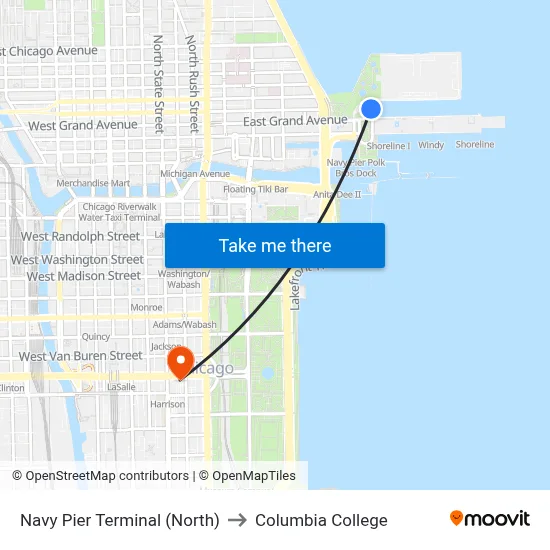 Navy Pier Terminal (North) to Columbia College map