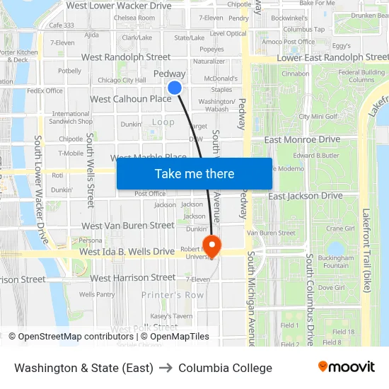 Washington & State (East) to Columbia College map