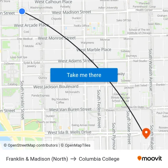Franklin & Madison (North) to Columbia College map
