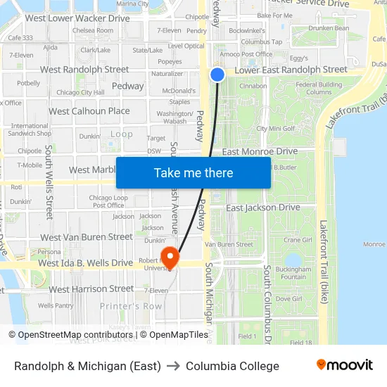 Randolph & Michigan (East) to Columbia College map