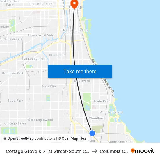 Cottage Grove & 71st Street/South Chicago (North) to Columbia College map