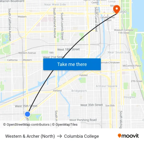 Western & Archer (North) to Columbia College map