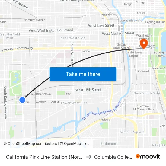 California Pink Line Station (North) to Columbia College map