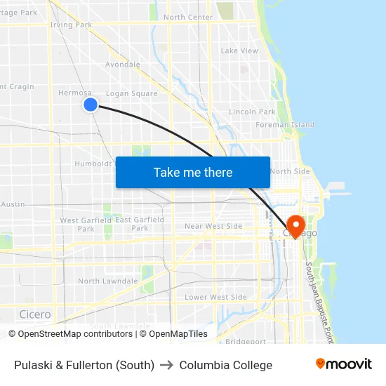 Pulaski & Fullerton (South) to Columbia College map