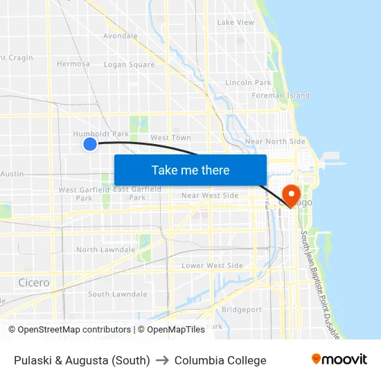 Pulaski & Augusta (South) to Columbia College map